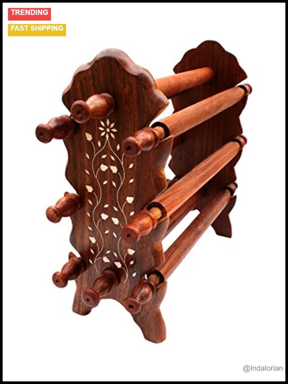 Wooden Bangle Holder Foldable Jewelry Organizer Display Stand Rosewood 12 inch